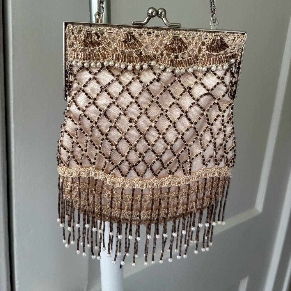 Art Deco Style Sequin Beaded Tassel Flapper Frame Handbag